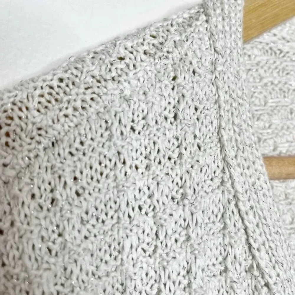 NWT Talbots Women's Textured Metallic Cream Knit Cardigan Coat L